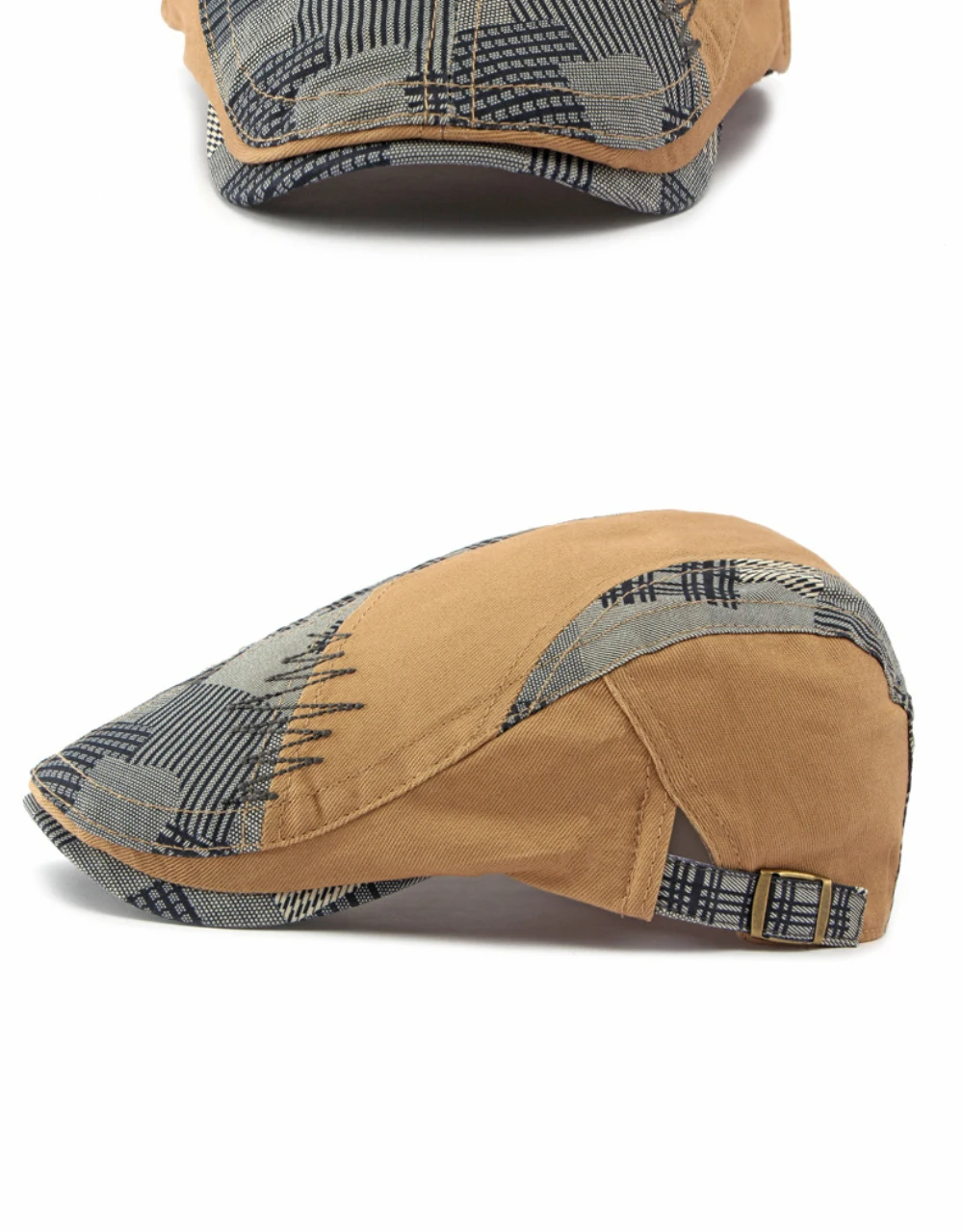 HT5141 Herren- und Damen-Baskenmütze, Patchwork-Baskenmütze, Baumwoll-Flatcap für Damen und Herren, neue Frühlings- und Sommer-Baskenmütze, verstellbar. – Detail 7