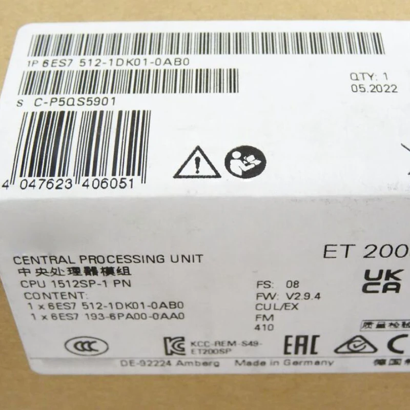 

6ES7512-1DK01-0AB0 CPU 1512SP-1 PN FOR ET 200SP 6ES7 512-1DK01-0AB0 New in Box