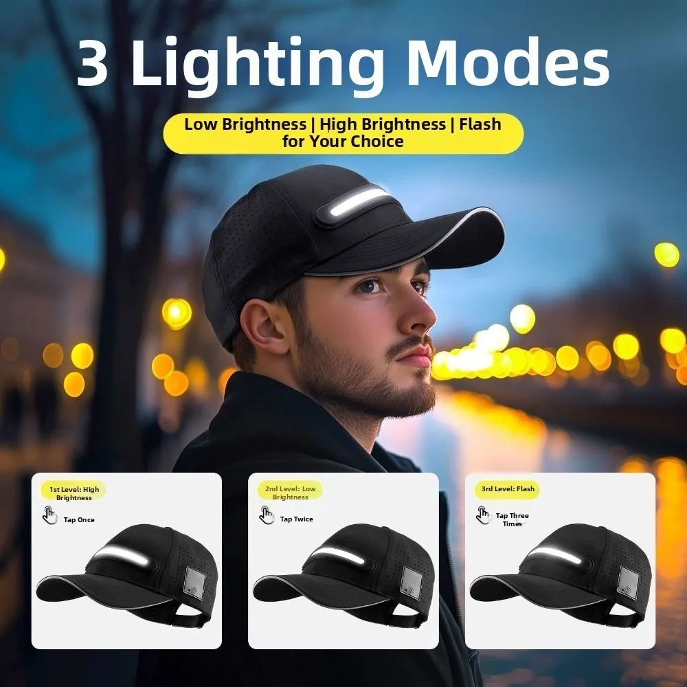 

Creative Gift Rechargeable Baseball Cap Light Lightweight Breathable LED Lighting Cap 3 Kinds of Brightness Outdoor Hat