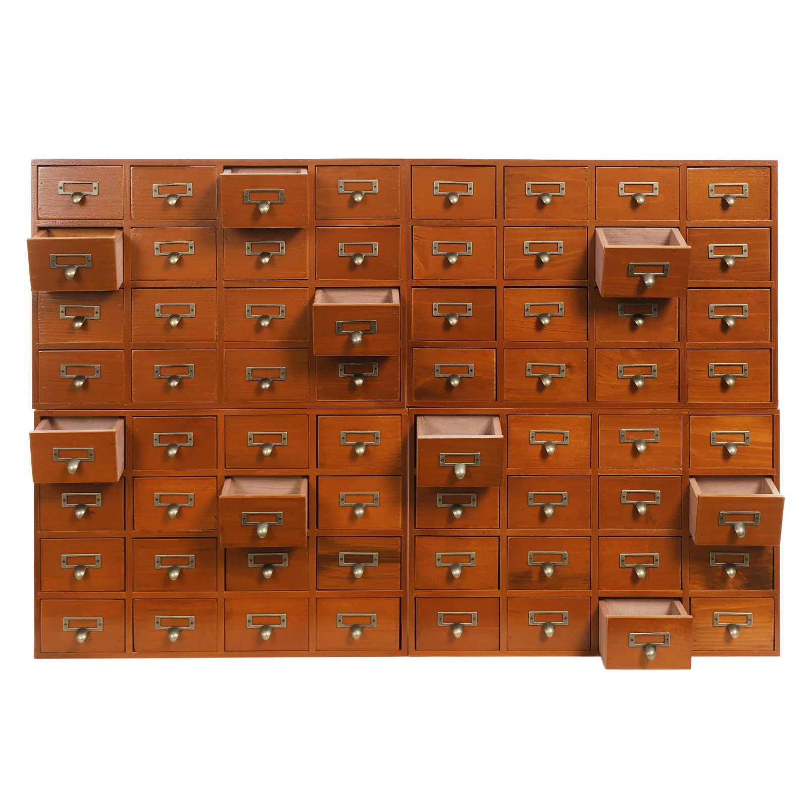 Drawer Wooden Storage Box 64 Drawers Compact Organize Cabinet 4 Units Vintage Brown Pine Wood Desk Apothecary Cabinet for Small Items