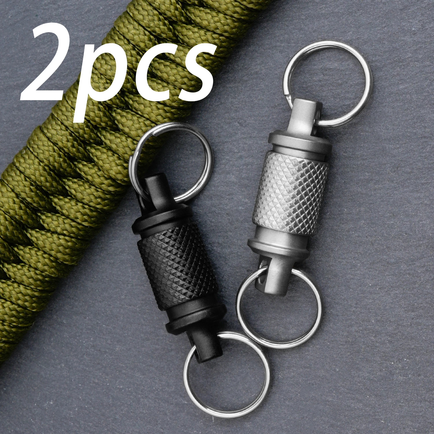

2pcs Combination Black Silver Titanium Alloy Keychain 360 ° Rotatable Double Headed Buckle Multifunctional Outdoor EDC Tool