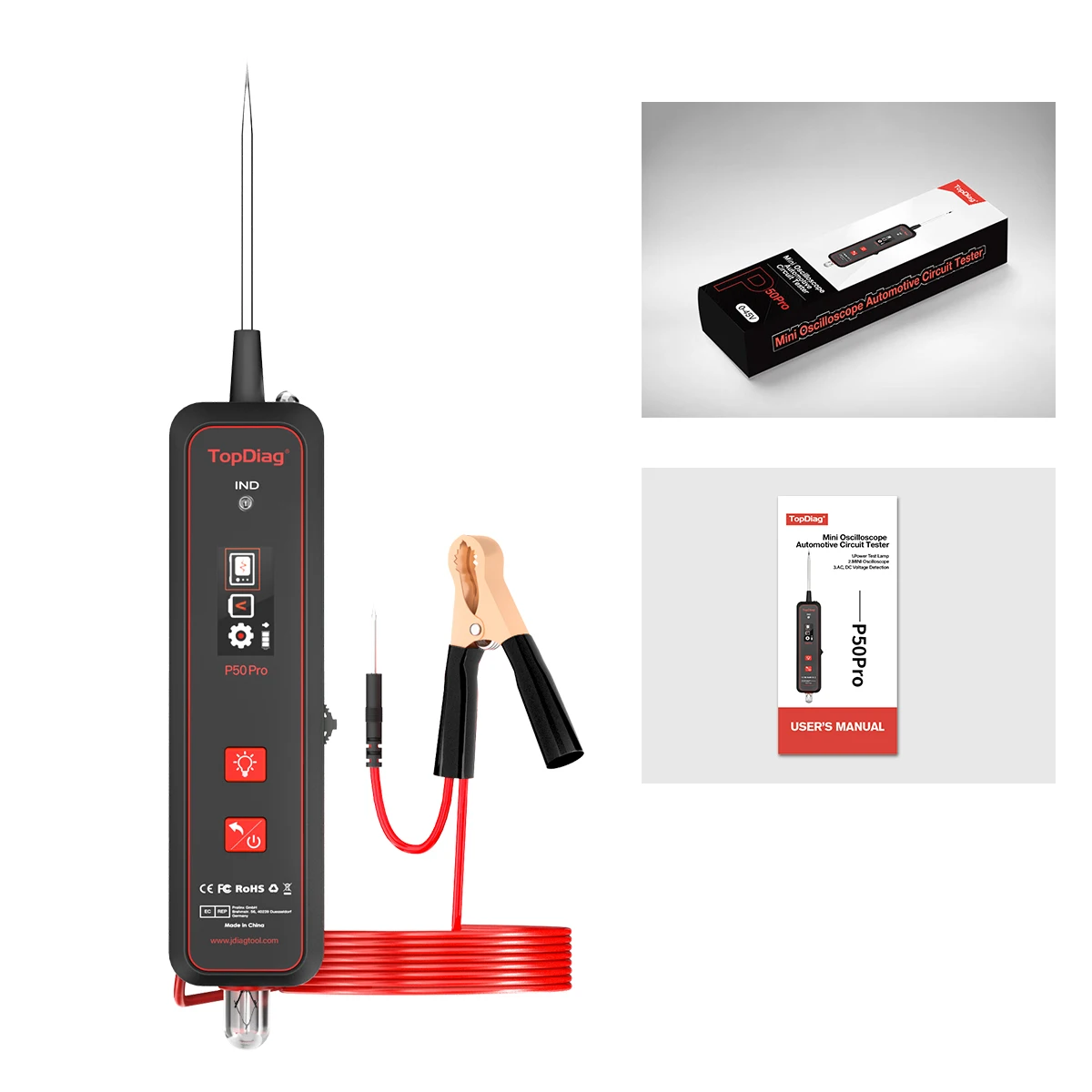 Topdiag P50 Pro Mini Oscilloscope Automotive Circuit Tester Multifunctional 12/24V Circuit System Electrical Detector Jdiag