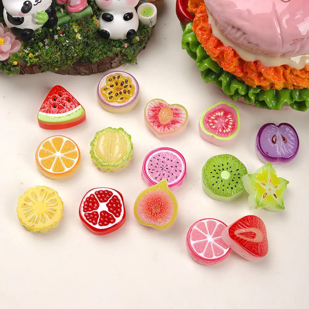 10Pcs Cute Miniature Fruit Slice Charms DIY Hair Clip Keychain Pendant Phone Case Accessories Decoration DIY Accessories