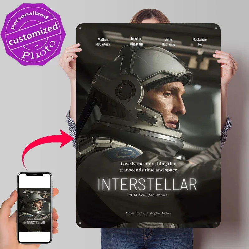 Interstellar Movie 3D Texture Metal Poster Customized Wall Art Tin Sign Gift for Mancave Vintage Decor Room Bedroom Decorations