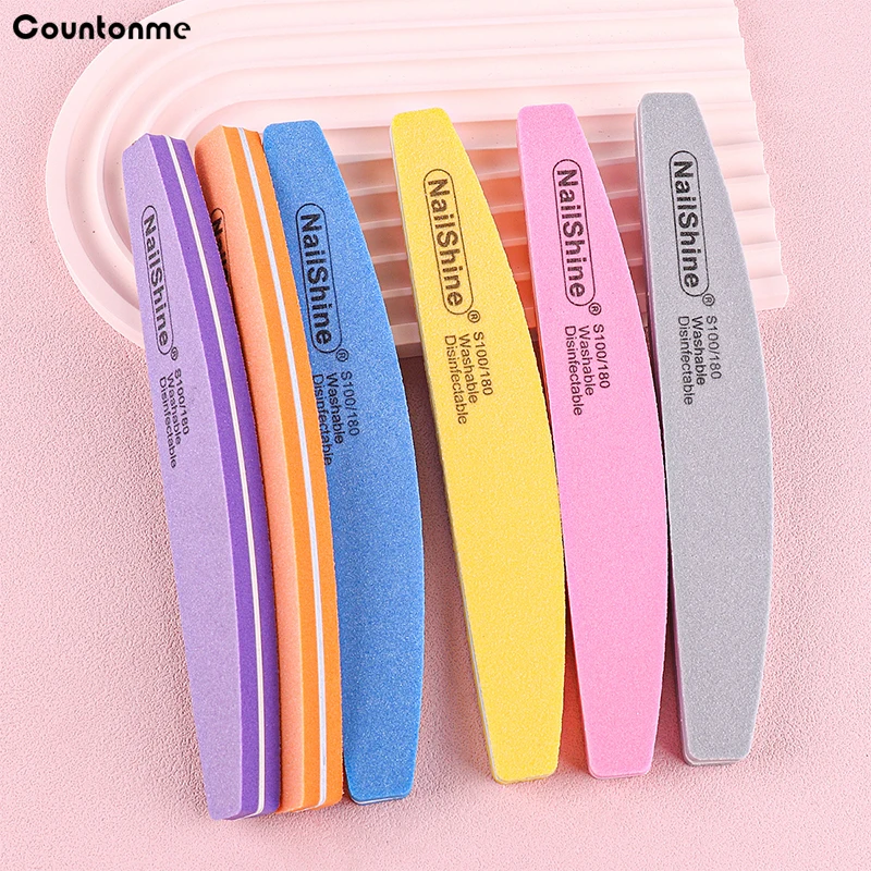 5Pcs/10Pcs Nail Sponge File 100/180 Grit Double Sided Sandpaper Foam Emery Board Polisher Buffer Moon Design