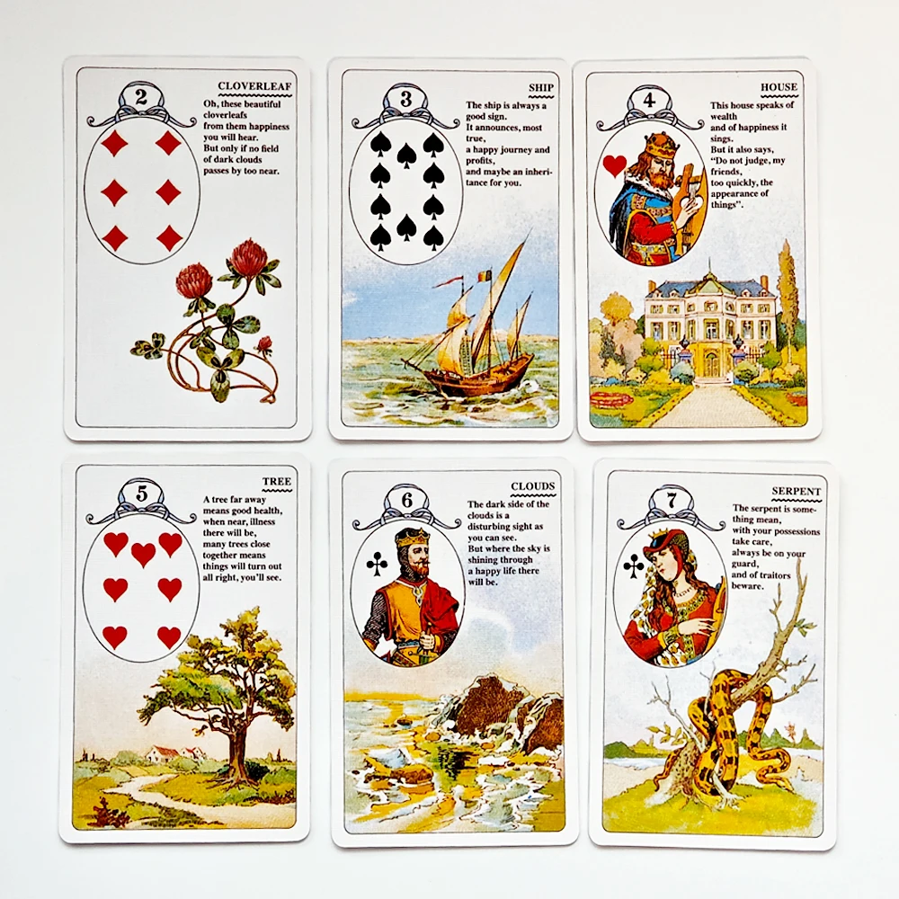 Mlle Lenormand Deck 9 x 6 cm, 36 Karten, esoterisches Wahrsagerei, gedruckt auf 350 g/m2 doppelt geprägtem Karton