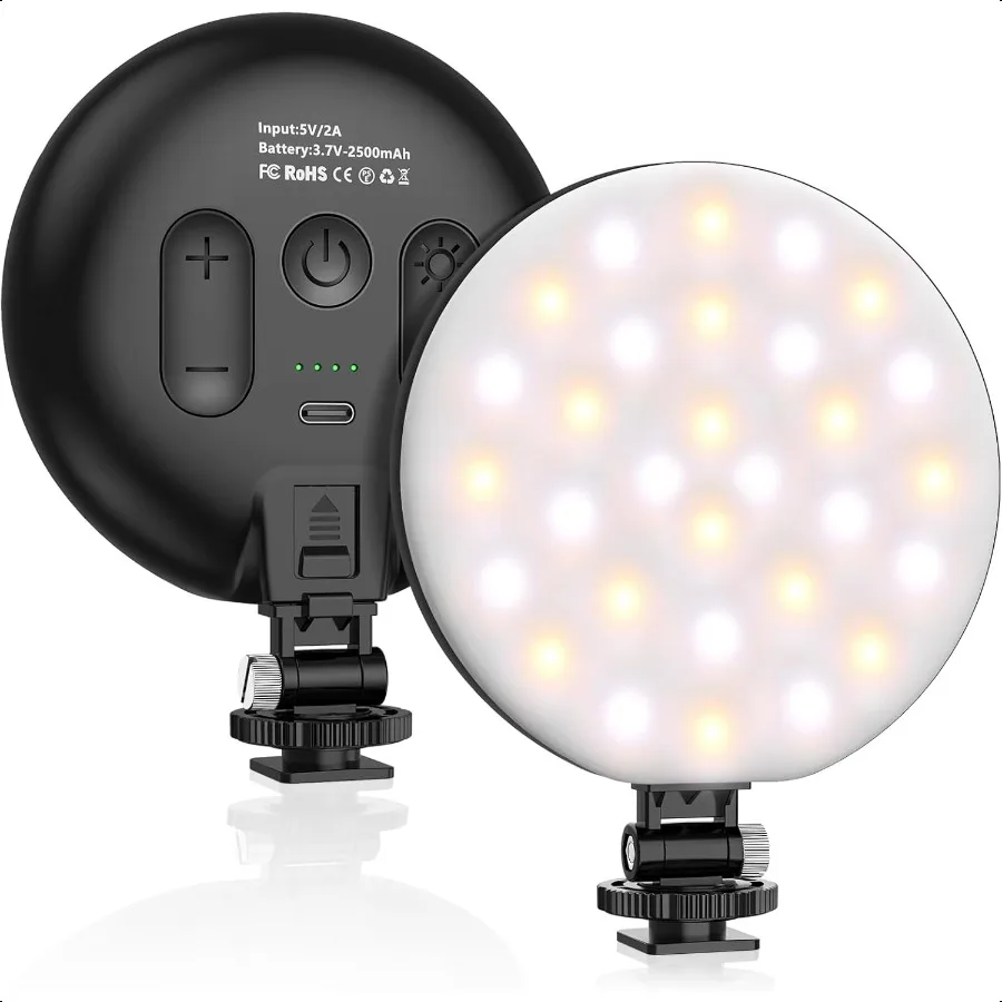 

Hagibis LED Video Light2500mAh Rechargeable Camera Light CRI97+ Dimmable Ring Light with Cold Shoe Mount Portable Photography L