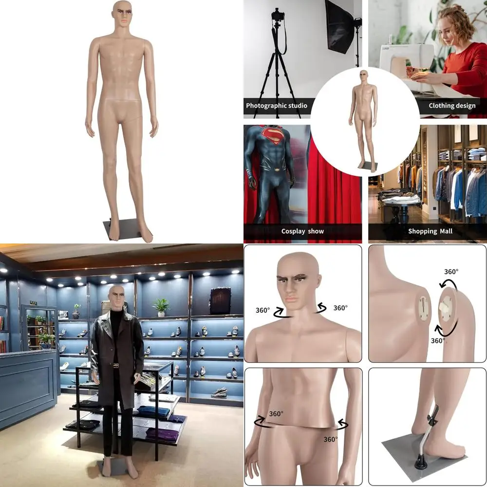 

Realistic Adjustable Male Mannequin Full Body 73 Inch Display with Metal Base for Dress Forms, Versatile Head Turn Feature