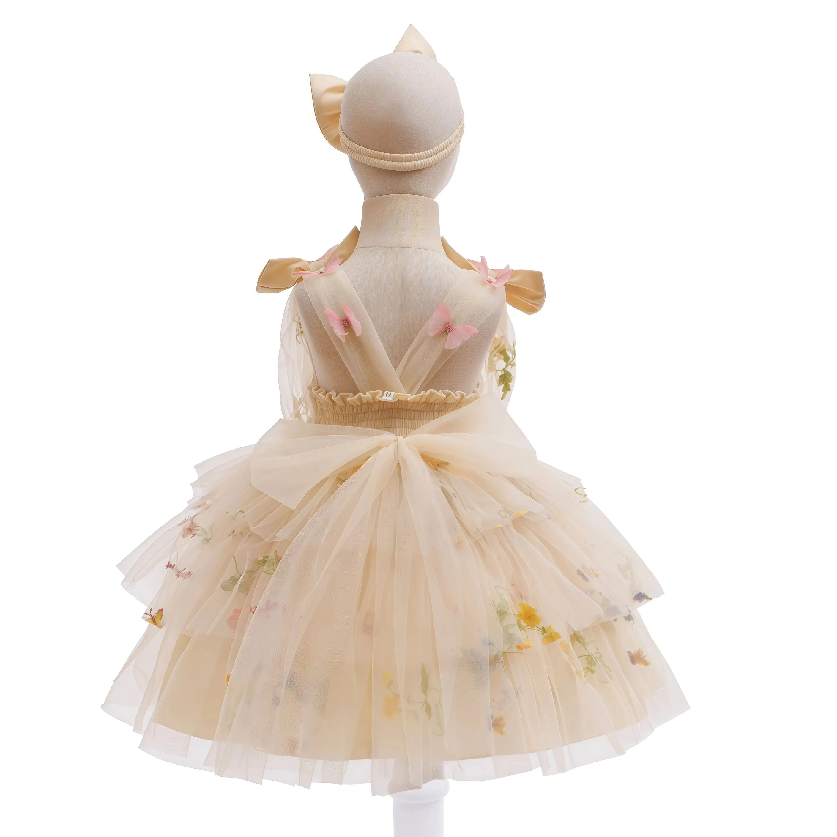 Toddler Baby Girls Shiny Butterfly Tutu Dress Princess Birthday Party Pageant Flower Girls Wedding V-Backless Baptism Dresses