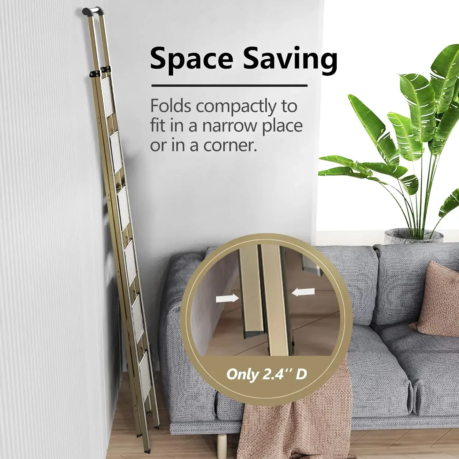 Step Ladder for 12 Feet High Ceiling, Lightweight Aluminum Folding Step Stool with Convenient Handgrip, Stepladders with Anti-Sl