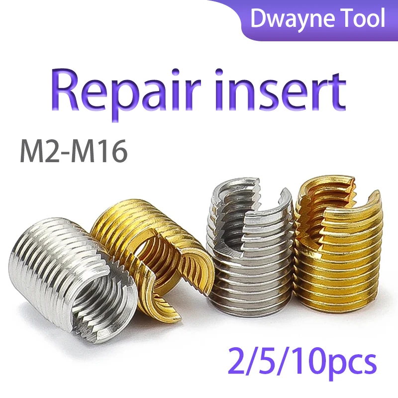 

2/5/10pcs Thread Repair Insert (M2~M16) - Galvanized/Stainless Steel Slotted Self-tapping Screw Sleeve Nuts