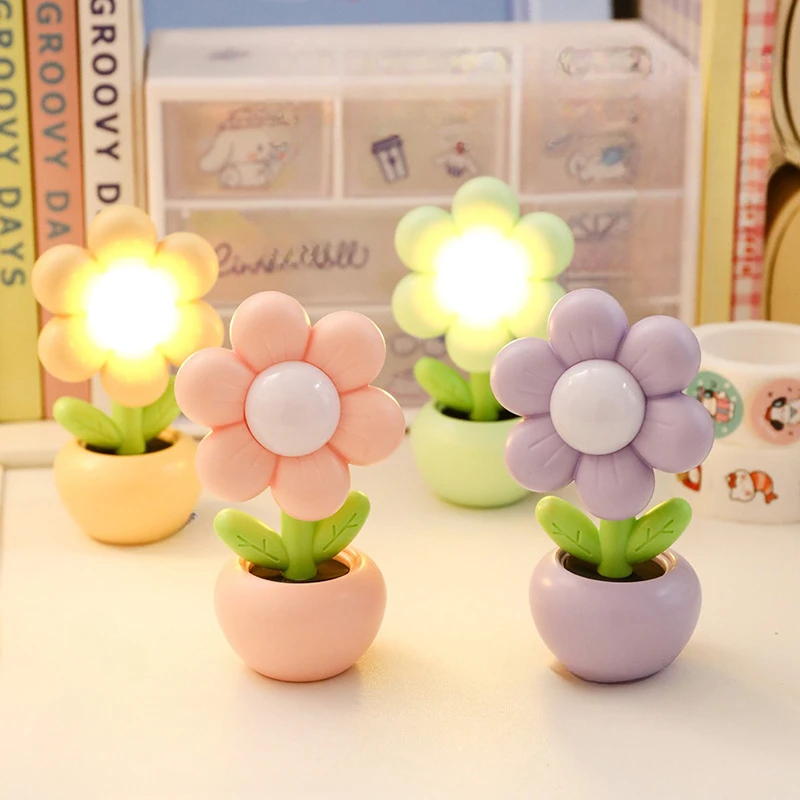 Mini LED Floral Potted Night Light For Bedroom Desk Mini Table Lamp Desktop Children's Gift Creative Decoration Night Lamp