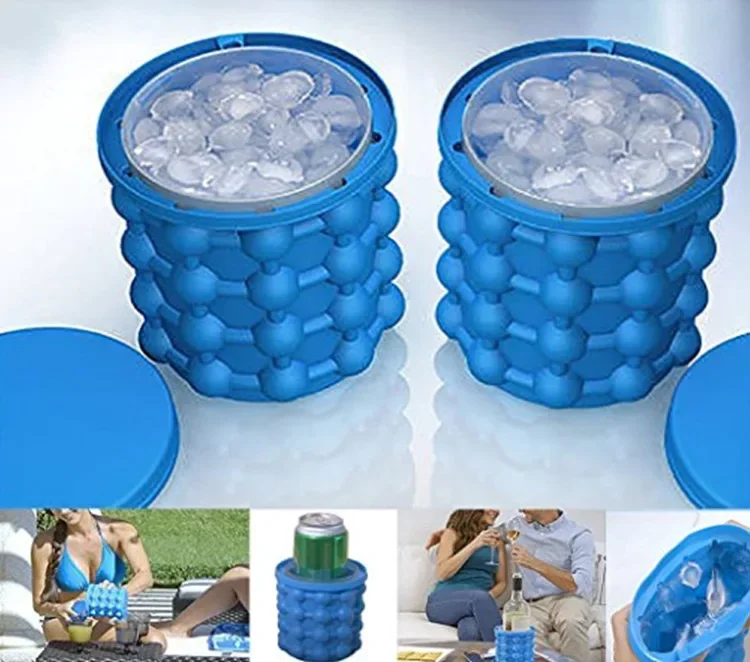 Silicone Ice Cube Maker Ice Cube Mold Tray Portable Bucket Wine Ice Cooler Beer Cabinet Kitchen Tools Drinking Whiskey Freeze