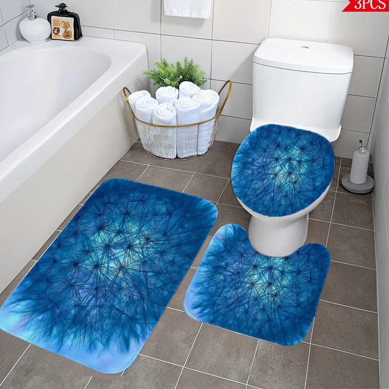 

Blue Dandelion 3pc Bath Set – Dreamy Floral Design, Soft Flannel Toilet Cover, U Mat & Floor Rug, Non-Slip Decor