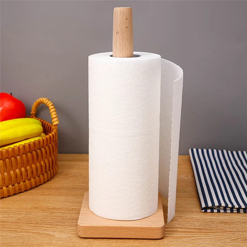 【Hot Selling】Kitchen Wooden Roll Paper Towel Holder Bathroom Paper Towel Vertical Stand Disposable Paper Towel Storage Accessori