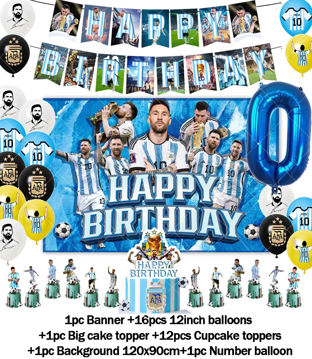 Fußballspieler Argentinien-Leo-Messi-Thema Fans Geburtstag Party Banner Hintergrund Kuchen Topper Nummer Ballon Dekor Requisiten Kinder Geschenk
