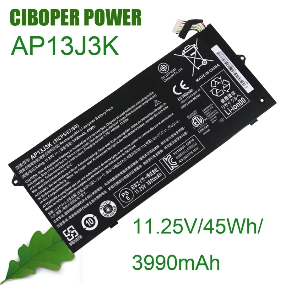 CP Laptop Battery AP13J7K AP13J4K AP13J3K 11.4V/3920mAh/44.6Wh For Chromebook C740 Series Notebook