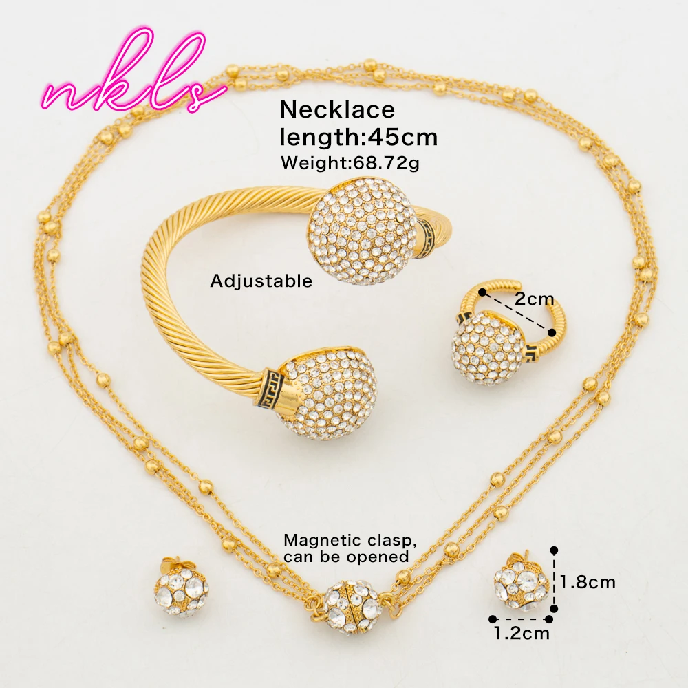 Plated Bridal Jewelry Set for Women – Necklace Earrings Bangle Ring, Luxury Wedding Jewellery Woman Gift