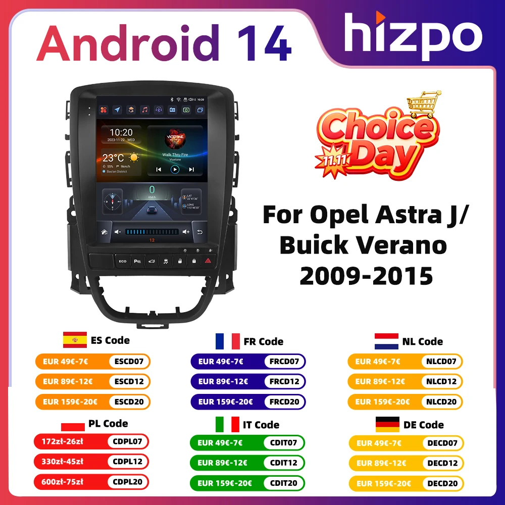 9.7inch Hizpo CarPlay Android Car Radio for Opel Astra J Buick Verano 2009 - 2015 Tesla Style Screen GPS RDS DSP UIS7862 360CAM