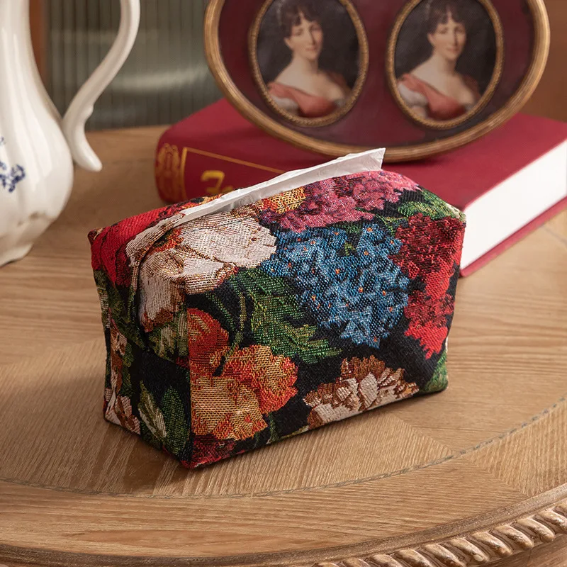 Vintage Floral Cotton Linen Cloth Art Tissue Box Outdoor Tissue Case Portable Storage Car Tissue Holder Desk Table Napkin Holder