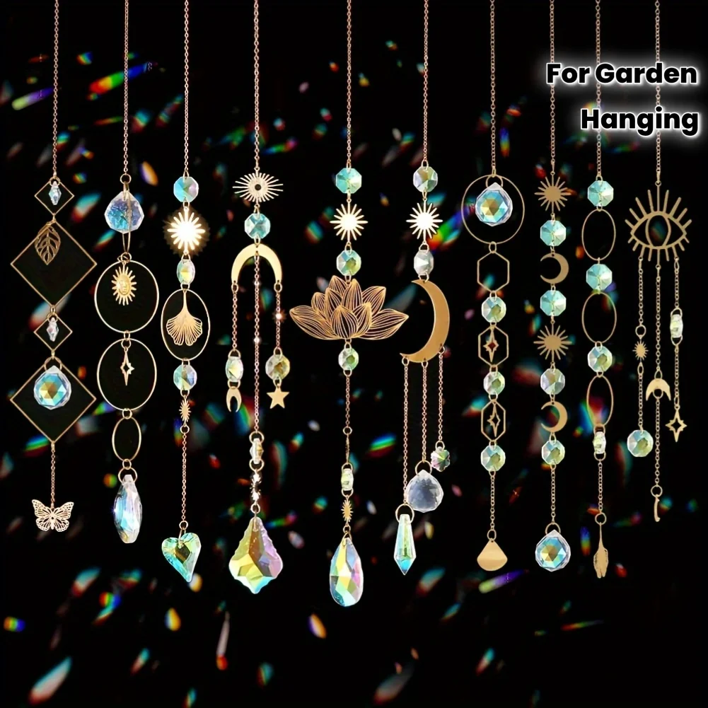 10 Stück Kristall-Sonnenfänger-Set zum Aufhängen, Sonnenlicht-Kollektor-Kette, Regenbogenmacher, Kristallkugeln, Anhänger, Ornamente für Innenfenster, Garten, Hinterhof, Terrasse, Autospiegel,