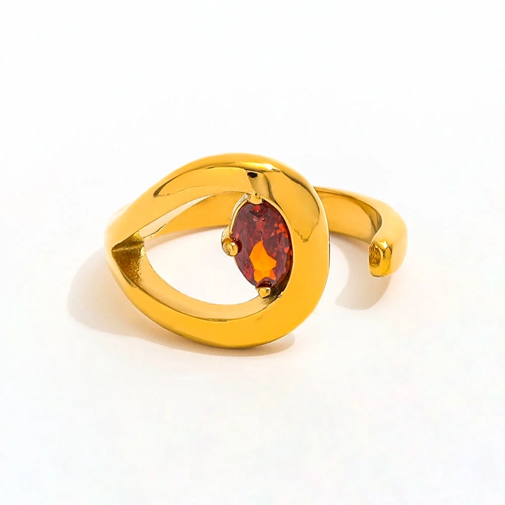 

Joolim Jewelry High End PVD Wholesale Waterproof Fashion Romantic Red Teardrop Zirconia Opening Stainless Steel Ring for Women