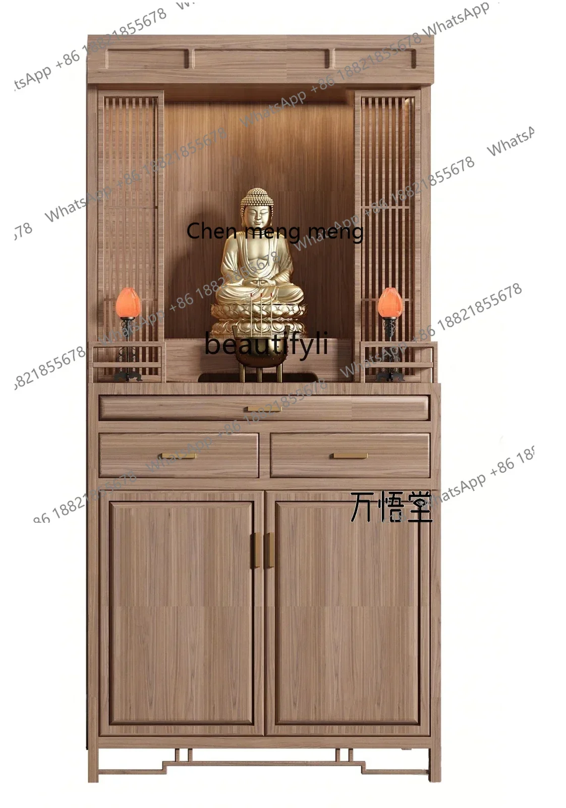 New Chinese-style double-layer solid wood Bodhisattva offering table, household god cabinet, shrine, ancestral shrine