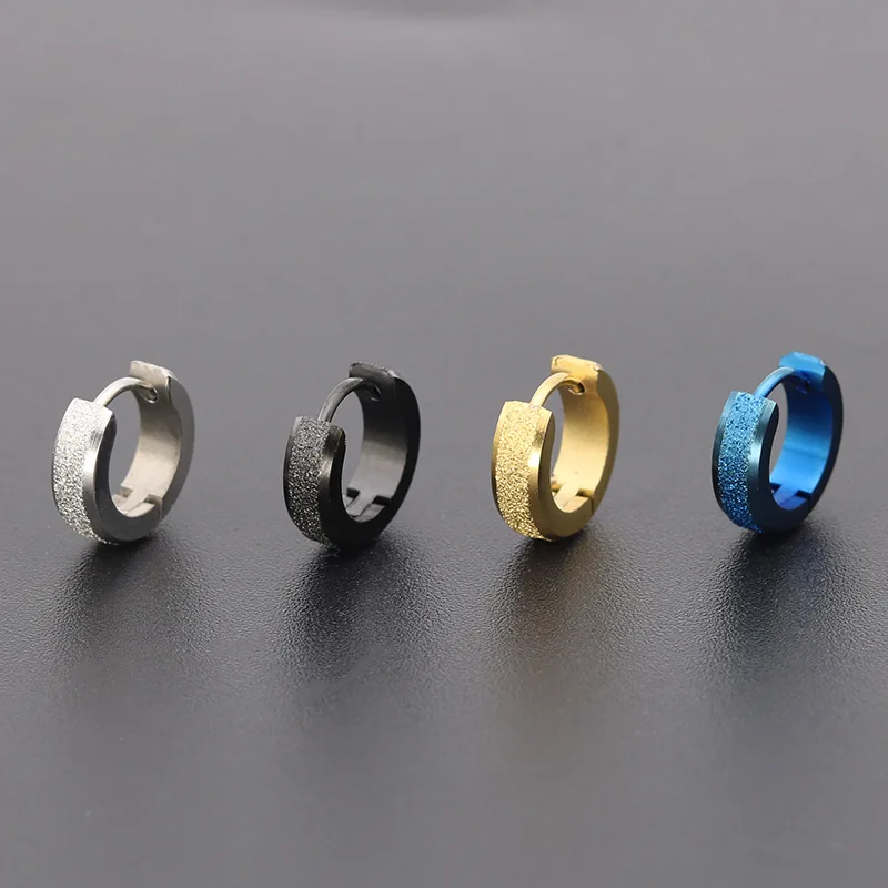 2pcs New Frosted Scrub Groove Ear Earring Stainless Steel Small Circle Hoop Earrings for Women Men Punk Piercing Jewelry