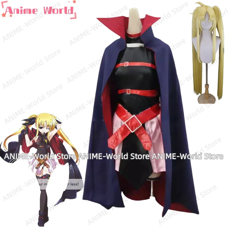 《Custom Size》Anime Magical Girl Lyrical Nanoha Fate Testarossa Harlaown Cosplay Costume Uniform Outfit Christmas Halloween Wig