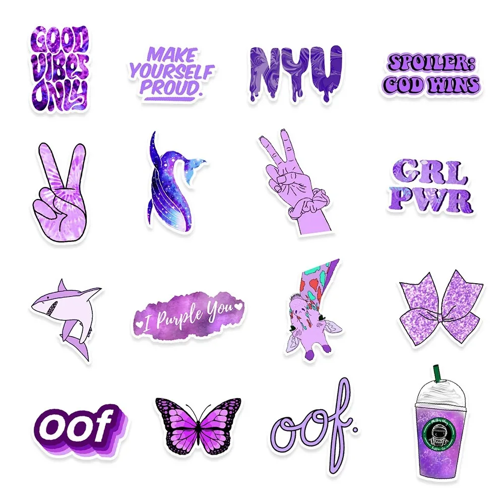 50PCS 2024 New Purple Small Fresh Graffiti Decoration Suitcase Guitar Waterproof Sticker