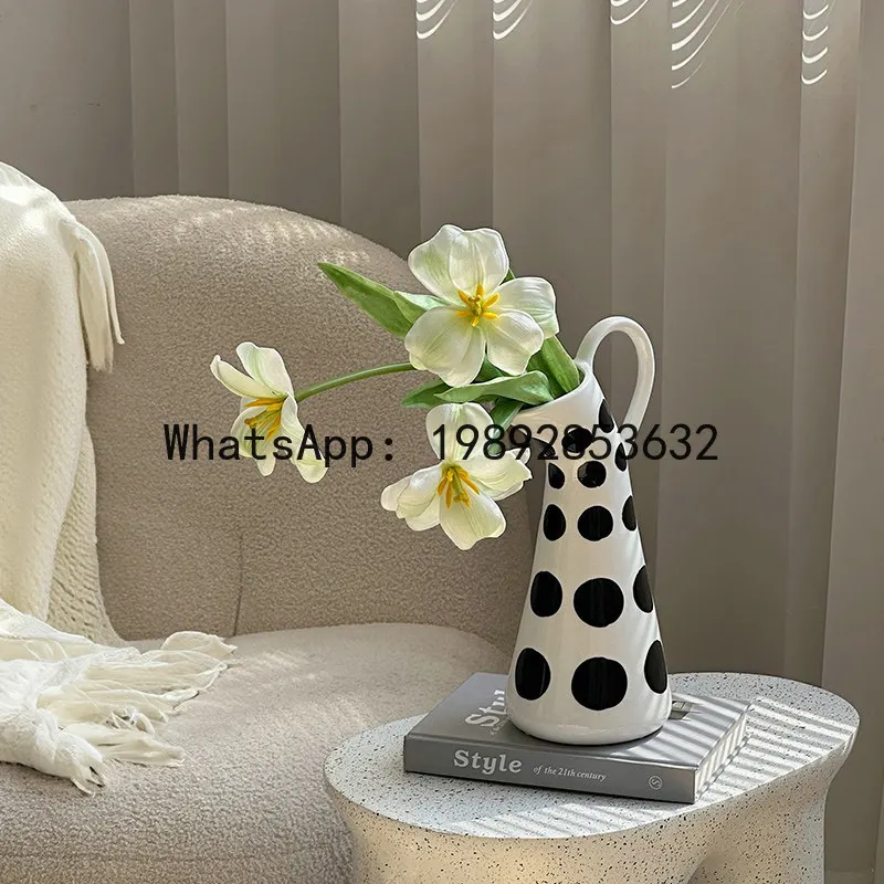 Black and White Polka Dot Ceramic Vase Porcelain Pot Flower Vase Flower Arrangement Accessories Home Decoration Accessories