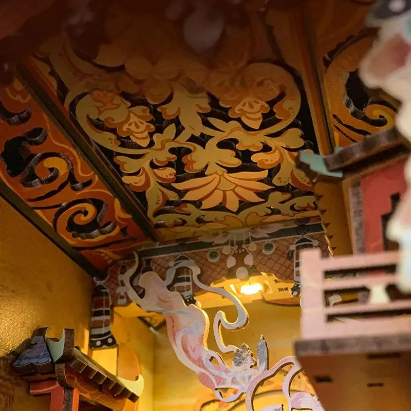 OUZEY 3D 나무 책장 DIY 키트 - '천상의 춤' 중국 고전 스타일, 날아다니는 아파사라 모델, 문화 창작물