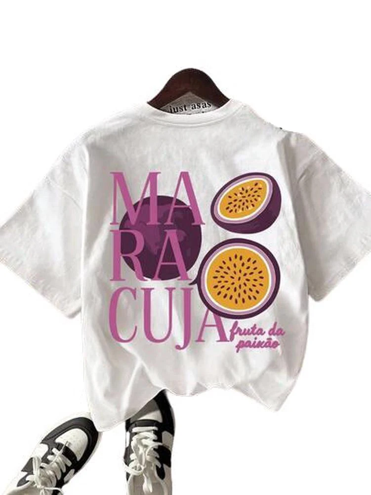 Retro-T-Shirt mit Passionsfrucht-Print – Süßes Damen-Kurzarmshirt mit bezauberndem Aufdruck – Vintage-Ästhetik-Oberteil mit Grafik-T-Shirts