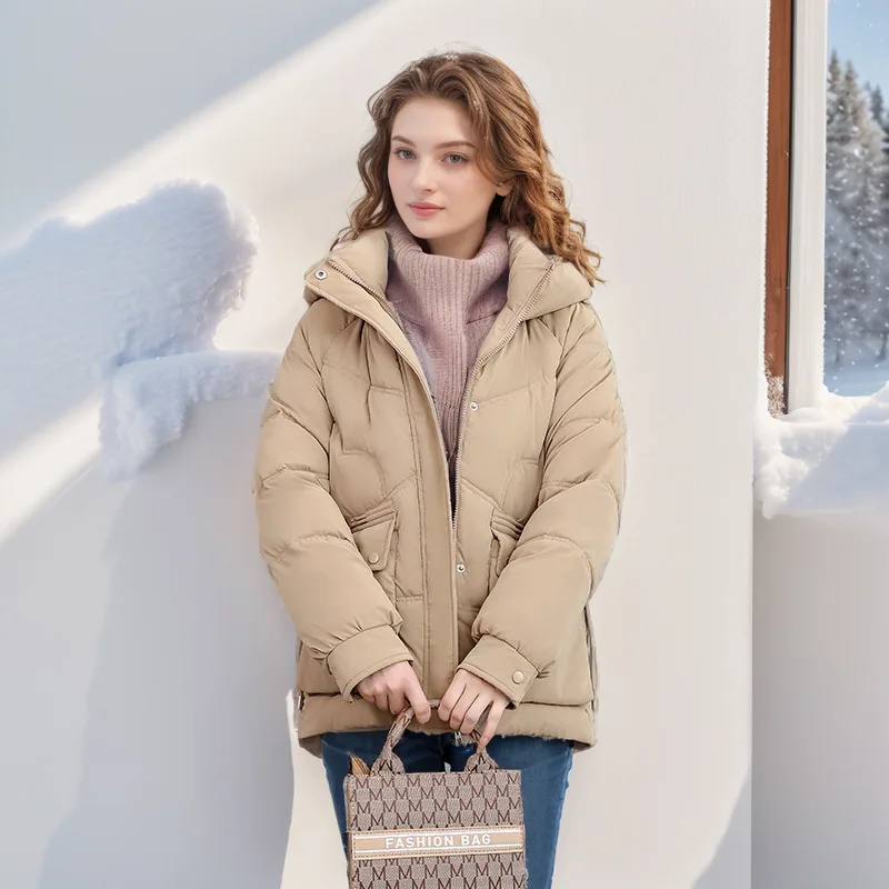 

2025 зимнее женское пальто, короткая однотонная хлопковая куртка, женские парки с 2 карманами и капюшоном, пальто, женская утепленная теплая стеганая куртка