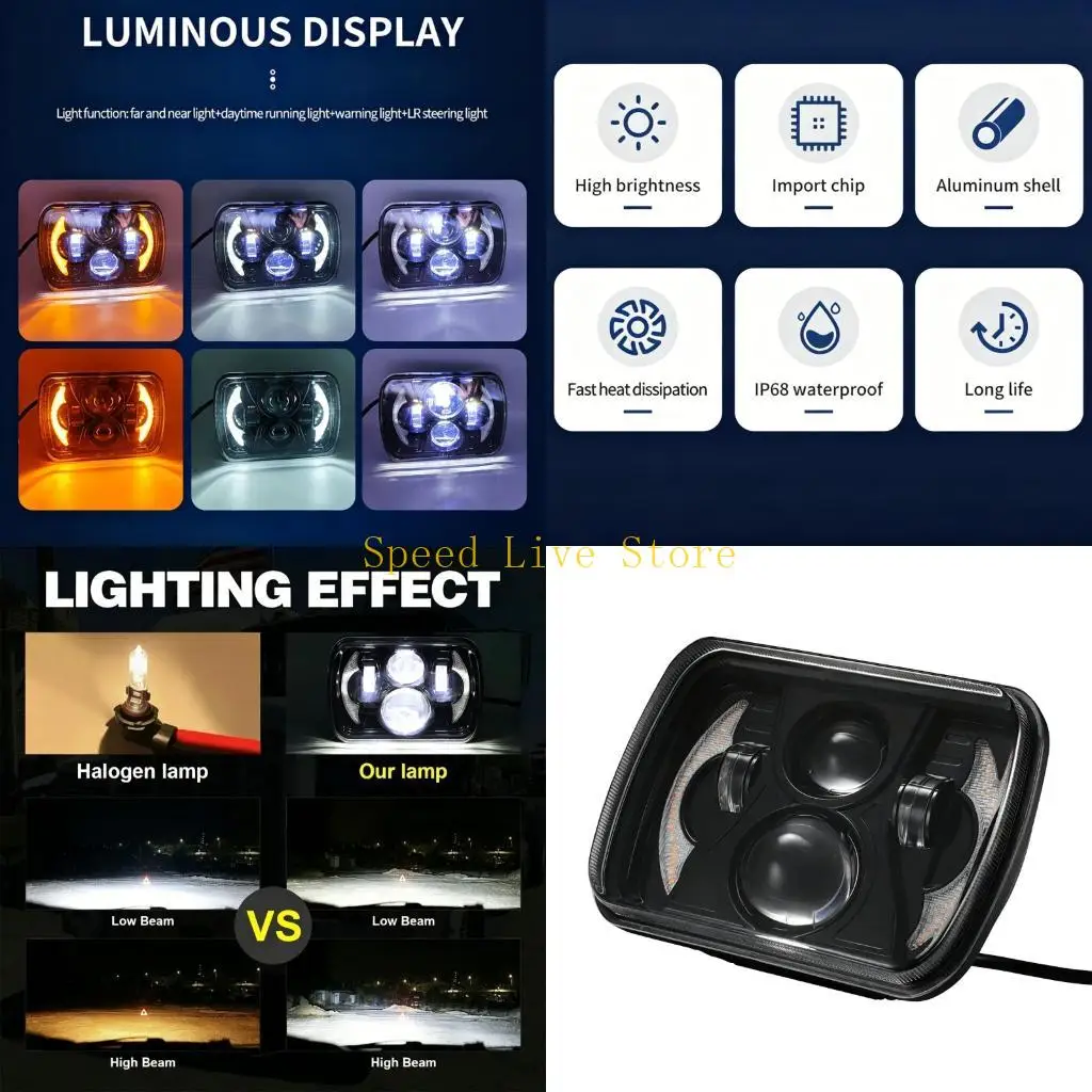 

547C Universal Fit 7 Inch Square LED Headlight For Adventure Bikes Long Lasting