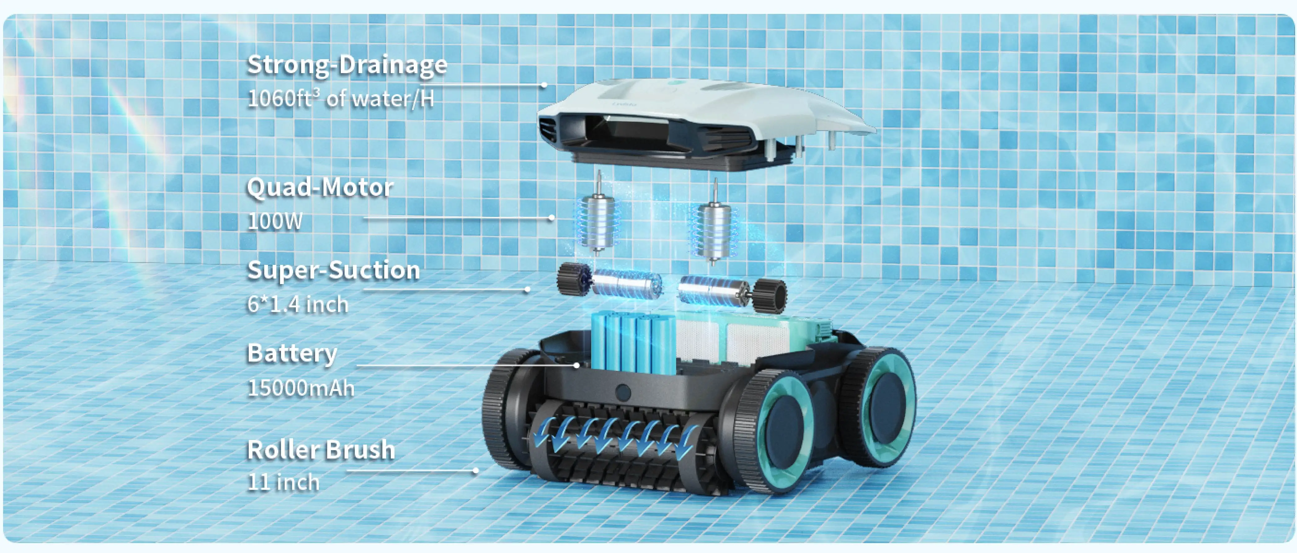 Lydsto Akku-Poolreiniger, Zickzack-Navigation, starke Saugkraft, Pool-Staubsauger, Roboter-Pool