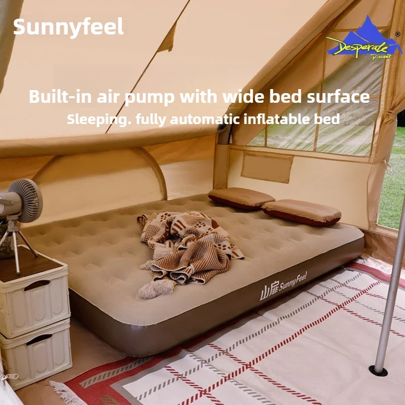 SunnyFeel Outdoor Camping Flocking Automatic Inflatable Mat Suitable for Double Camping Floor Mat Nap Inflatable Bed