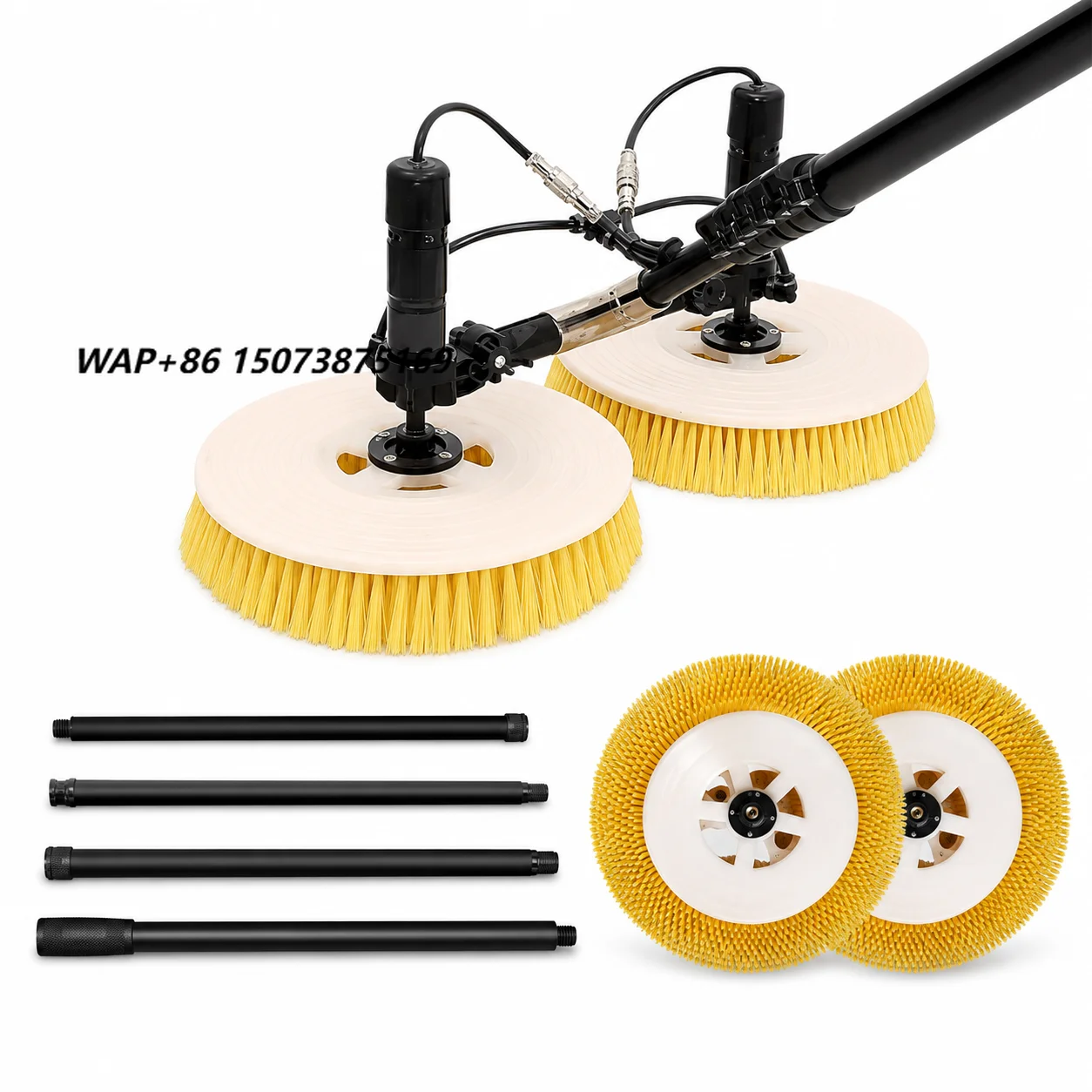 Solar Panel Cleaning Brush System, Rotating Dual Brush Head with Telescopic Water-Fed Pole, Photovoltaic Panel Washing Equipment