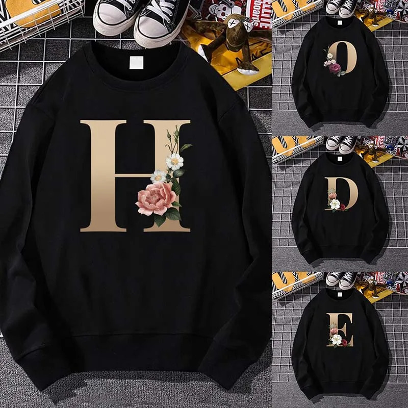 

Gold Letter Print Men Women Hoodie Spring Autumn Long Sleeve Tops Sweatshirt Fashion Casual Pullover Unisex O-neck Streetwear