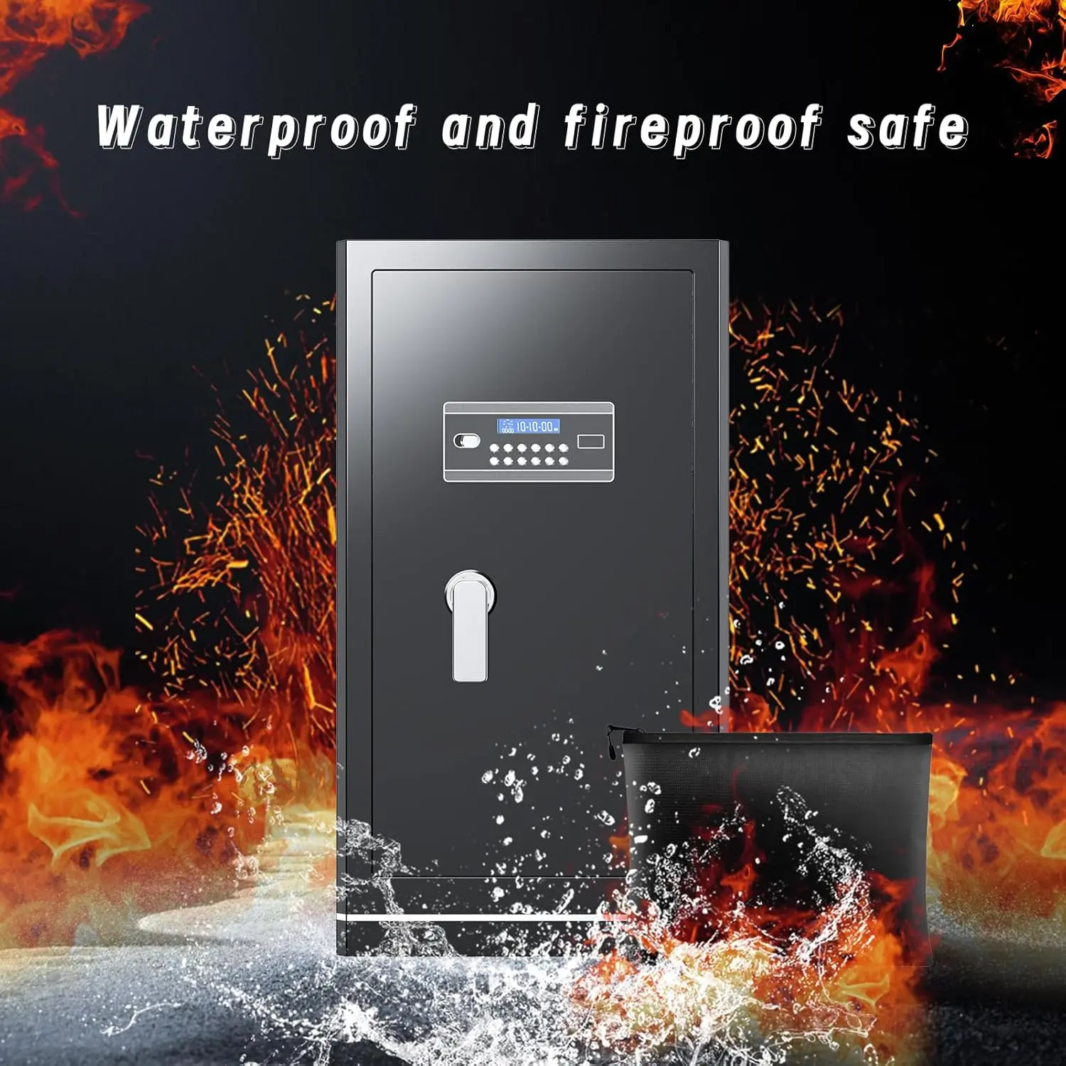 [2024 New ]Extra Large Home Safe, Fireproof Waterproof Safe, Heavy Duty Digital Security Safe with Fireproof Pocket, Built-In Dr