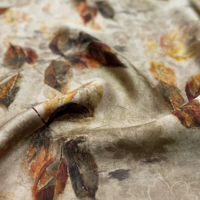 Maple Leaf Mulberry Silk Fabric Hongyun Style Spring Summer Qipao Dress Skirt Hanfu Set Summer DIY Sewing Accessories