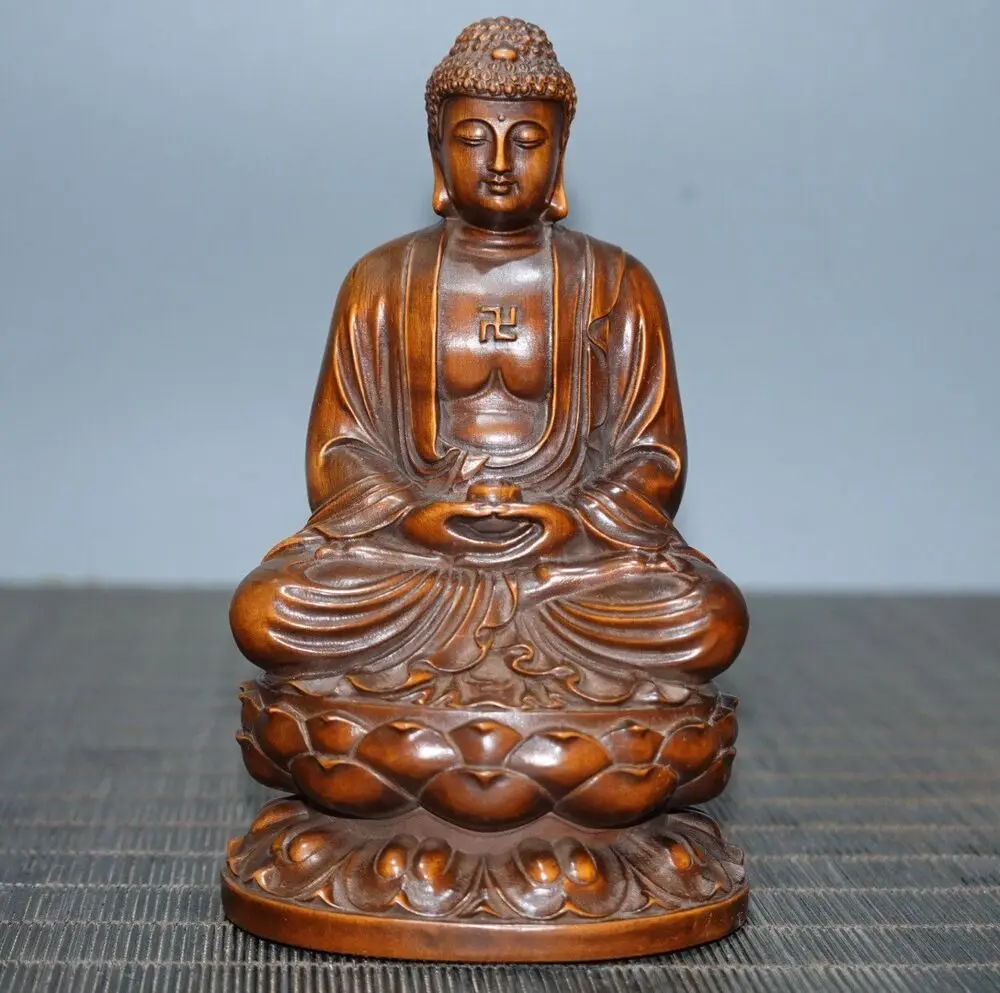 old boxwood carving a set three Sakyamuni tathagata Amitabha buddha statue