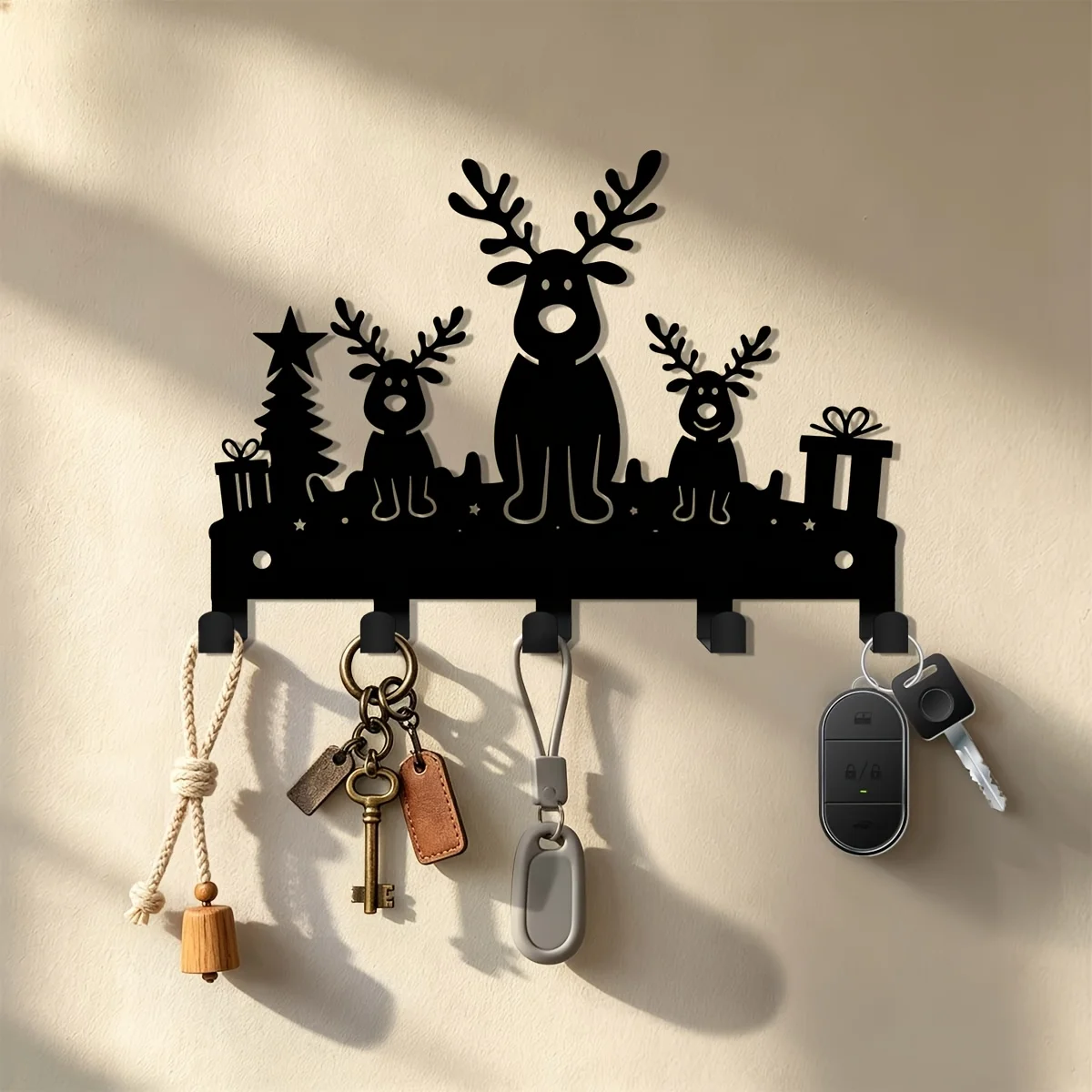 CIFBUY Cute Elk Iron Wall Art Metal Key Hook Decor for Home Office Kitchen Porch Hat Storage Organizer Vintage Decor