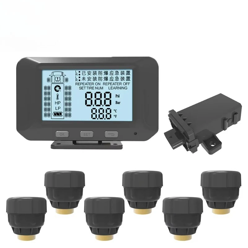 6-Wheel truck TPMS with RS232 tire pressure sensor RV external up to 26 tire internal alarm system tire pressure monitoring