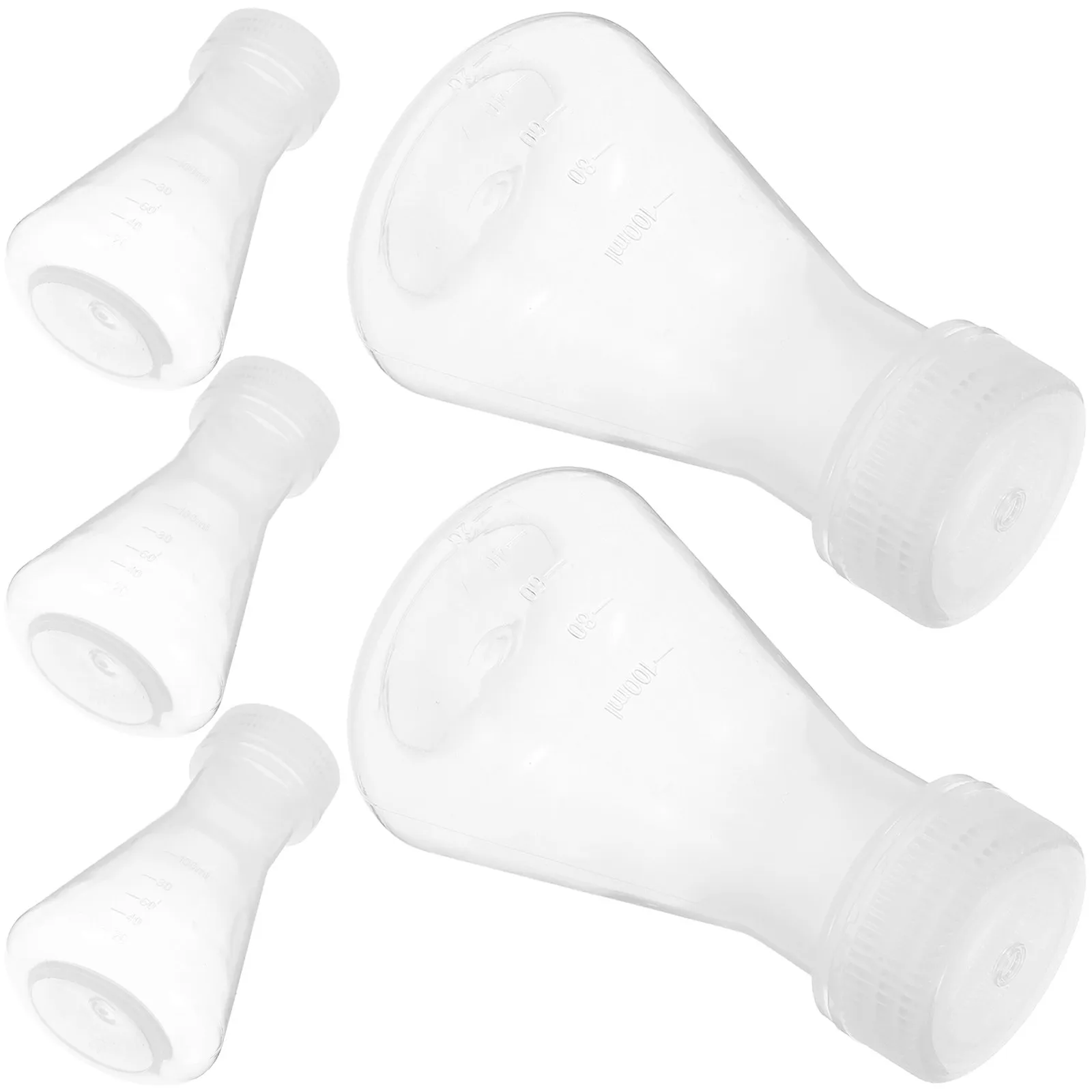 5Pcs Transparent Plastic Erlenmeyer Flasks Flat Bottom Wide Mouth Lid Included Triangular Design Evaporation Accelerated