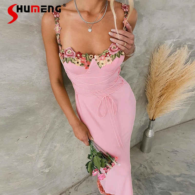 

Сексуальные пижамы Pure Desire для ночного клуба с цветочным принтом, женские длинные узкие ночные рубашки с вышивкой на бретельках, женское нижнее белье, ночная рубашка