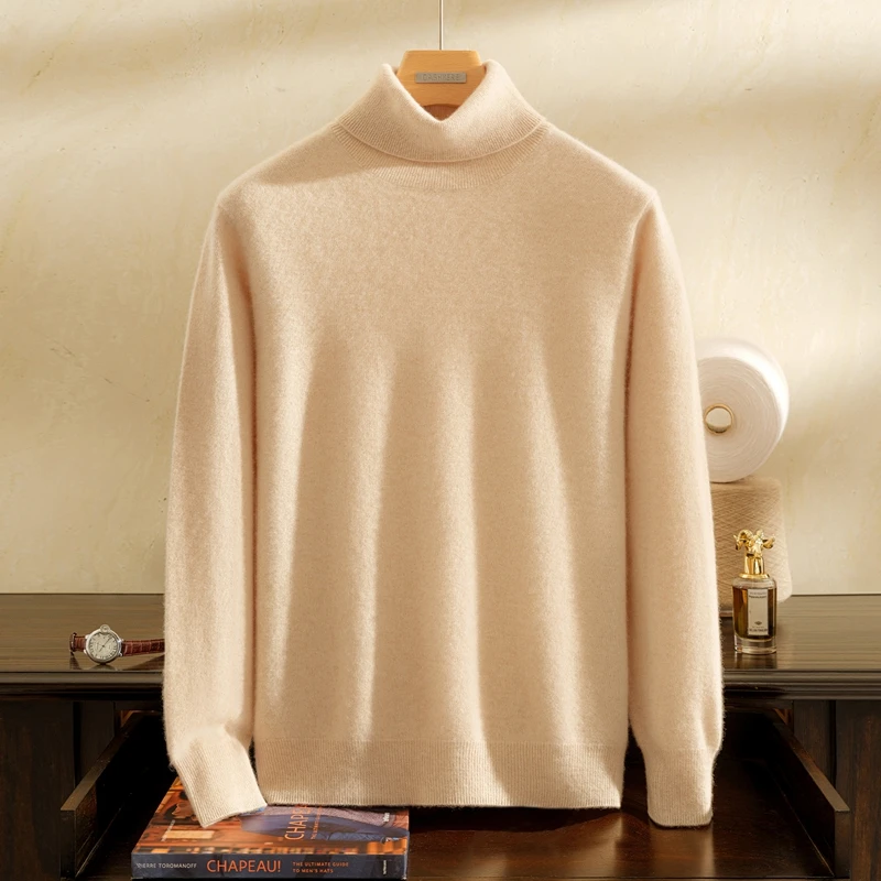 

Winter 100% Pure Goat Cashmere Sweater Men's Lapel Pullover Sweater Slim Fit Fashion Versatile Basic Clothing Soft Comfortable