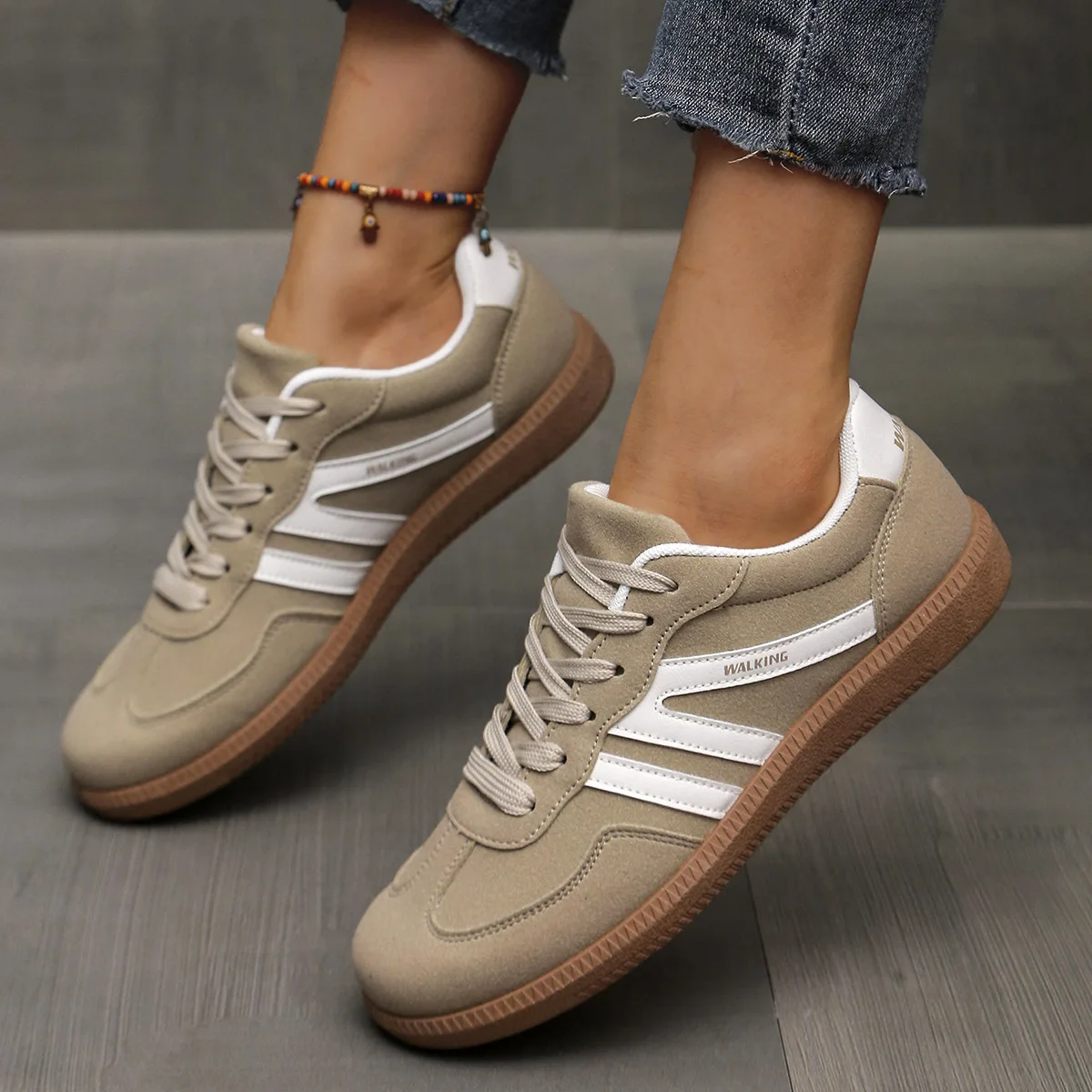 Mix Color Women's Autumn Sneakers Fashion Splicing Flat Heel Vulcanized Shoes Female Lace-Up Non-Slip Pu Leather Casual Shoes