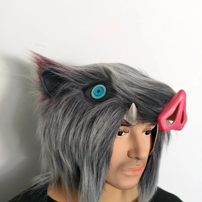 

Plush Pig Helmet Latex Mask - Japanese Anime Inosuke Cosplay Prop for Halloween Carnival Festival Animal Ball Party Costume