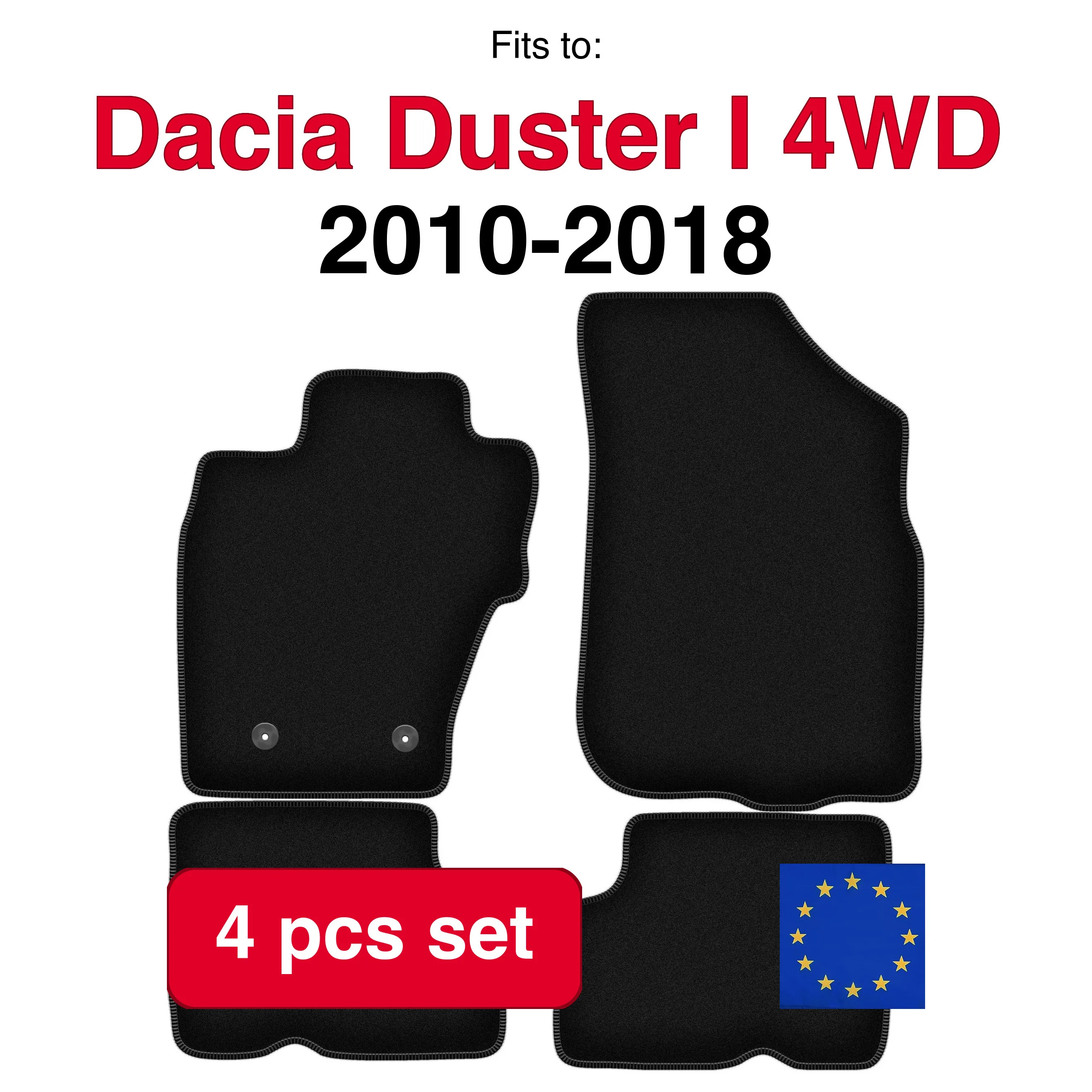 Velour tapijtset voor Dacia Duster I 4WD SUV (2010-2018) - Zwart (4 stuks) in de auto passende automattenset